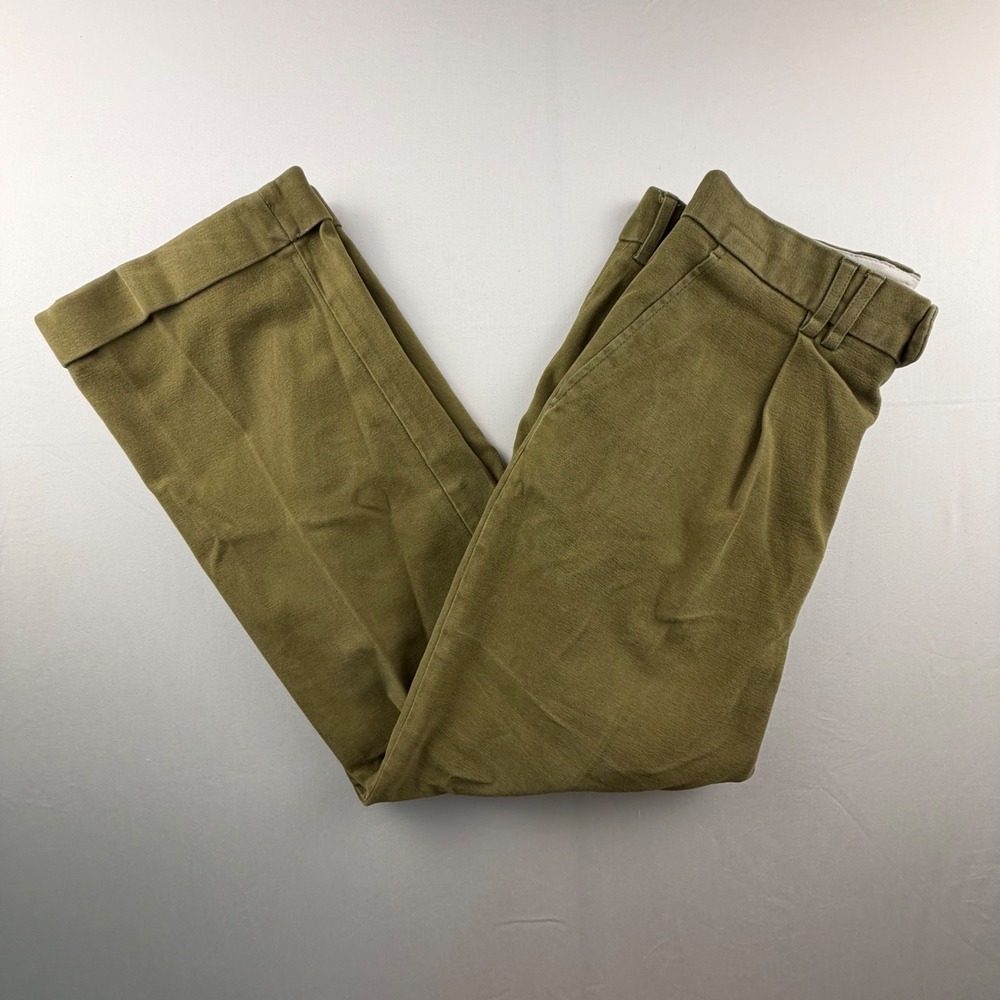 Barbour Pleated Chino Pants Men 34 Olive Green Cotton Stretch Cuffed Trouser 239
